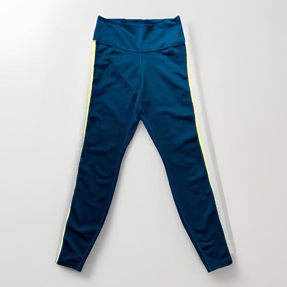 Nike Leggings XS Blue White Side Stripe Logo High Waist Ankle Pocket Tuxedo Gym - Picture 1 of 8